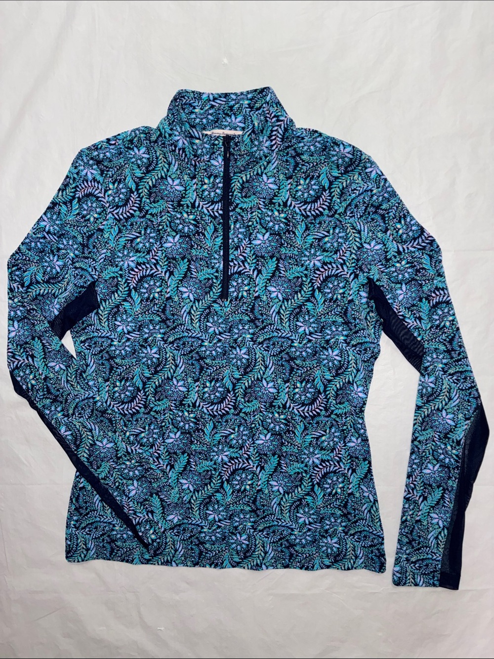 Tommy Bahama Blue Floral-Print Quarter Zip Pullover